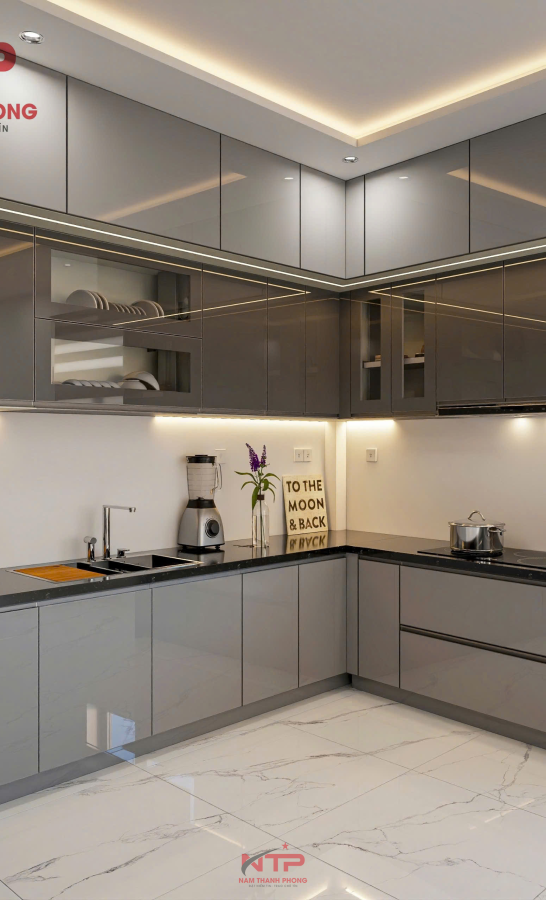 Tủ Bếp Nhôm Nội Thất Cánh Kính